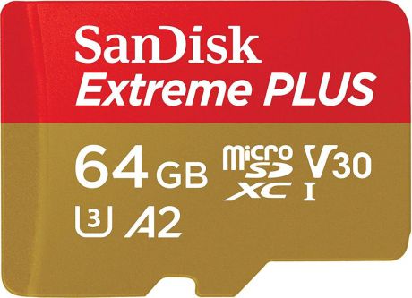 Карта памяти SanDisk MicroSD 64GB Class 10 Extreme Action Cameras/Drones A2 V30 UHS-I U3 (160 Mb/s) +SD адаптер