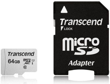 Карта памяти Transcend MicroSD 64GB 300S UHS-I U1 + SD адаптер