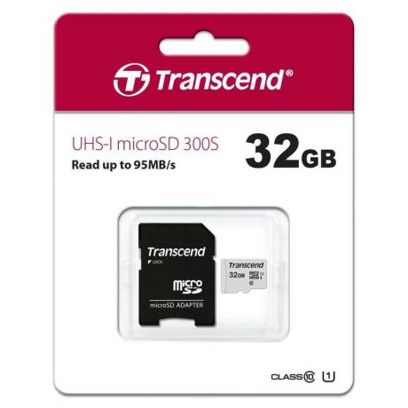 Карта памяти Transcend MicroSD 32GB 300S UHS-I U1 + SD адаптер