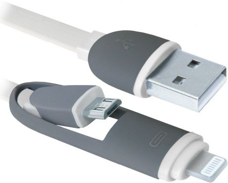 Кабель USB Defender 87493, USB10-03BP, MicroUSB + Lightning,1м, белый