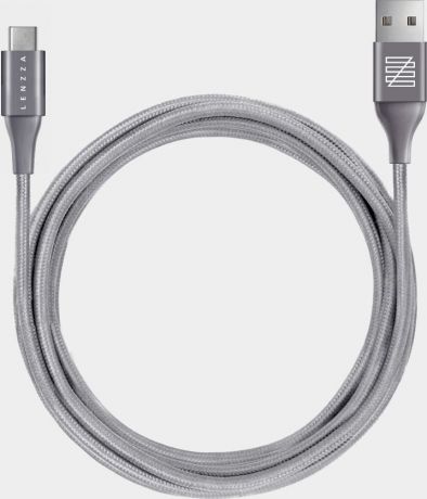 Кабель Lenzza Nylon Braided USB Type-C Kevlar Cable, 2 м, серый