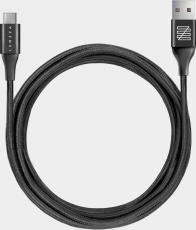 Кабель Lenzza Nylon Braided USB Type-C Kevlar Cable, 2 м, черный