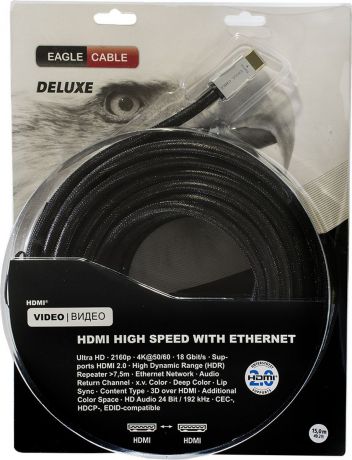 Кабель Eagle Cable Deluxe II, HDMI 2.0, 10012150, черный, 15 м