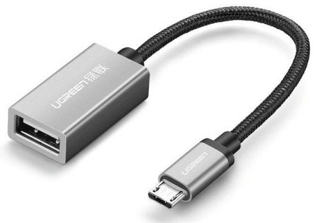 Адаптер-переходник Ugreen OTG-кабель в нейлоновой оплетке Micro USB2.0 to USB, черный