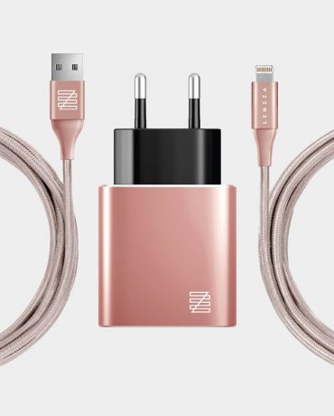 Сетевое зарядное устройство Lenzza Piazza Metallic Wall Charger LSPWCMFI 2,1 А + кабель Lightning кевларовый, розовое золото