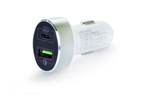 Автомобильное зарядное устройство Momax UC10 QC 3.0 fast + PD Type-C fast charge, белый