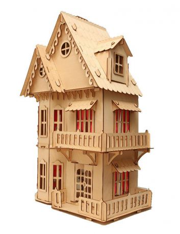 Деревянный конструктор Кукольный домик + 6 наборов мебели (комплект)