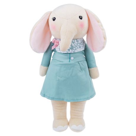 Мягкая игрушка Слон в бирюзовом платье с розочкой бежевый