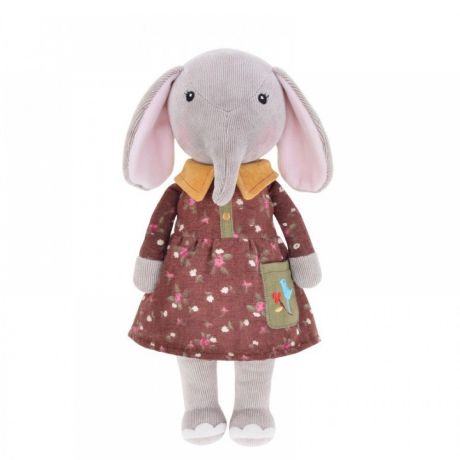 Мягкая игрушка Слон в коричневом платье в цветочек светло-серый