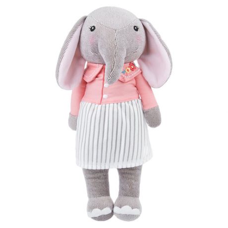 Мягкая игрушка Слон в бело-розовом платье светло-серый