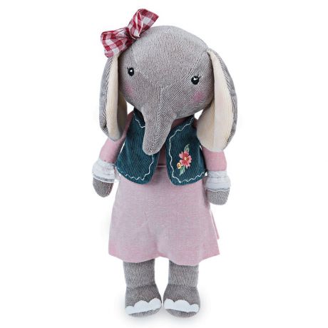 Мягкая игрушка Слон в розовом платье и жилетке светло-серый