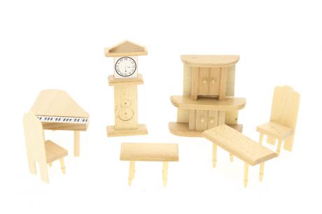 Мебель для кукол IQ Format "Гостиная" для кукольного домика, 7 предметов, дерево