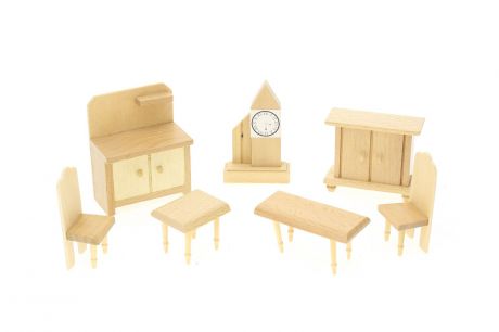 Мебель для кукол IQ Format "Гостиная", для кукольного домика, 7 предметов, дерево бежевый