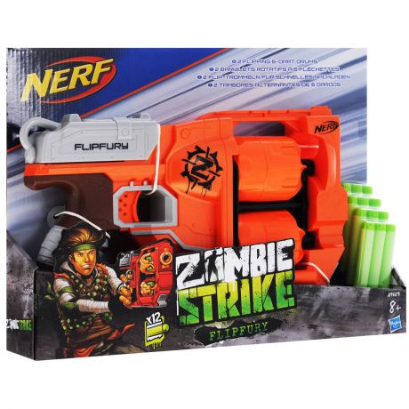 Nerf Бластер "Zombie Strike: Flipfury", с патронами, цвет: оранжевый, серый