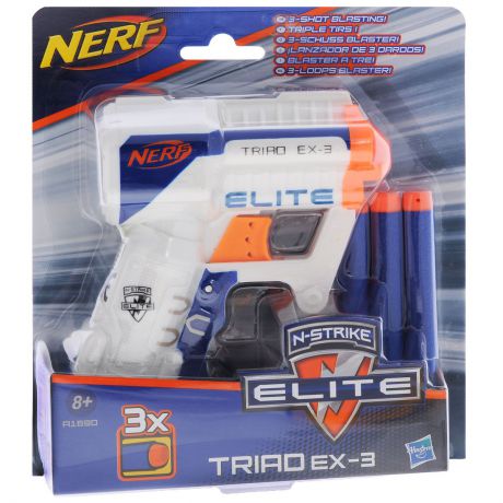 Nerf Бластер "N-Strike Elite: Triad EX-3", с патронами, цвет: белый, синий, оранжевый