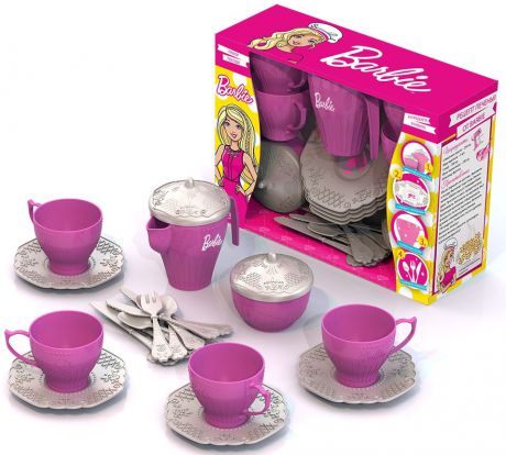 Подарочный набор дет.посуды "Чайный сервиз БАРБИ" (24 предмета в кор. с окошком) Нордпласт, 644/розовый,белый, 260*210*95