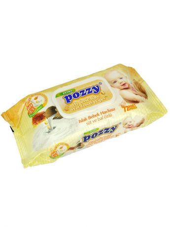 POZZY 8690239031375 Детские влажные салфетки мед/молоко с крыш. 72 шт.