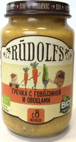 Пюре для детей Rudolfs Гречка с говядиной и овощами, 190 г