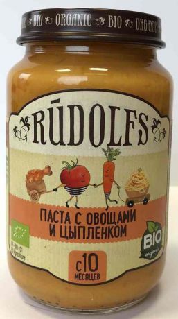 Пюре для детей Rudolfs Паста с овощами и цыпленком, 190 г