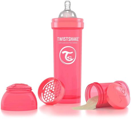 Twistshake Бутылочка антиколиковая с контейнером для сухой смеси и соской Dreamcatcher от 4 месяцев цвет персиковый 330 мл