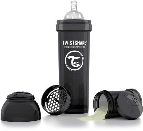 Twistshake Бутылочка антиколиковая с контейнером для сухой смеси и соской Superhero от 4 месяцев цвет черный 330 мл