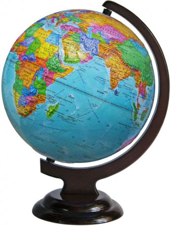 Глобусный мир Глобус с политической картой мира, рельефный, диаметр 25 см, на деревянной подставке