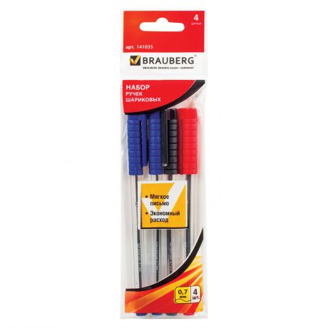 Набор ручек BRAUBERG Ручки шариковые, набор 4 шт., "Flash", узел 0,7 мм, линия 0,35 мм, (2 синие, черная, красная)