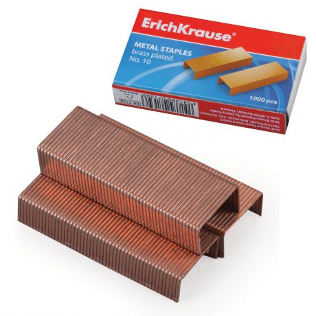 Скобы для степлера ERICH KRAUSE № 10, 1000 штук, в картонной коробке, медное покрытие, до 20 листов