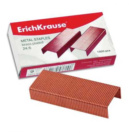 Скобы для степлера ERICH KRAUSE № 24/6, 1000 штук, в картонной коробке, медное покрытие, до 20 листов