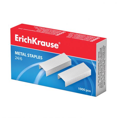 Скобы для степлера ERICH KRAUSE № 24/6, 1000 штук, в картонной коробке, до 20 листов