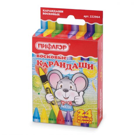 Мелки ПИФАГОР Восковые карандаши, 24 цвета