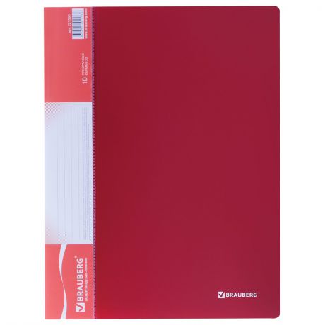 Папка с файлами BRAUBERG 10 вкладышей, красная, 0,5 мм, красный