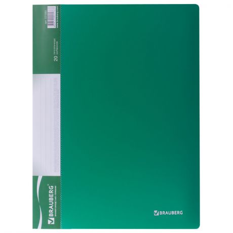 Папка с файлами BRAUBERG 20 вкладышей, зеленая, 0,6 мм, зеленый