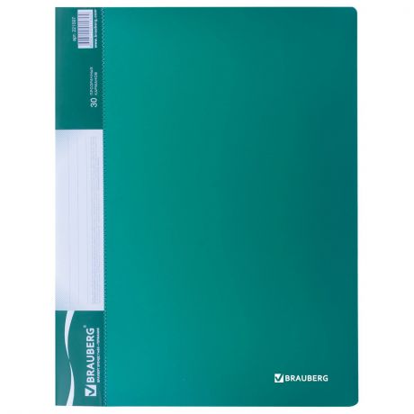Папка с файлами BRAUBERG 30 вкладышей, зеленая, 0,6 мм, зеленый