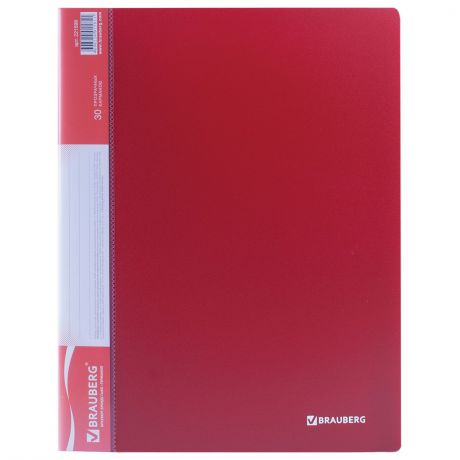 Папка с файлами BRAUBERG 30 вкладышей, красная, 0,6 мм, красный