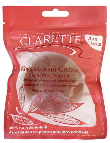 Clarette Конжаковый спонж с красной глиной для лица,красный