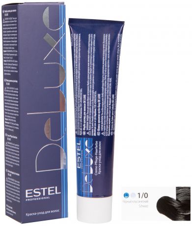 Краска для волос ESTEL PROFESSIONAL 1/0 DE LUXE краска-уход для окрашивания волос, черный классический 60 мл