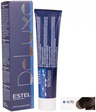 Краска для волос ESTEL PROFESSIONAL 4/70 DE LUXE краска-уход для окрашивания волос, шатен коричневый для седины 60 м