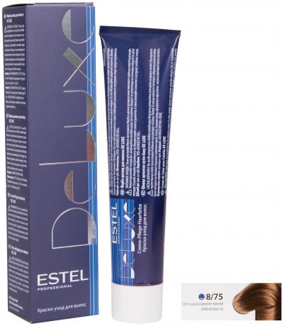 Краска для волос ESTEL PROFESSIONAL 8/75 DE LUXE краска-уход для окрашивания волос, светло-русый коричнево-красный 60 мл