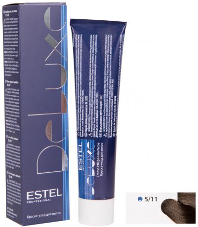 Краска для волос ESTEL PROFESSIONAL 5/11 DE LUXE краска-уход для окрашивания волос, светлый шатен пепельный интенсивный 60 мл