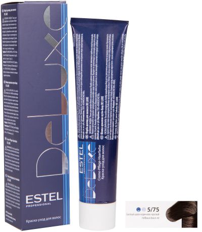 Краска для волос ESTEL PROFESSIONAL 5/75 DE LUXE краска-уход для окрашивания волос, светлый шатен коричнево-красный 60 мл