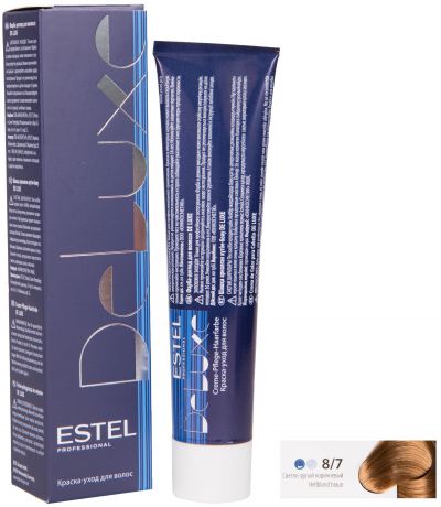 Краска для волос ESTEL PROFESSIONAL 8/7 краска-уход DE LUXE для окрашивания волос, светло-русый коричневый 60 мл