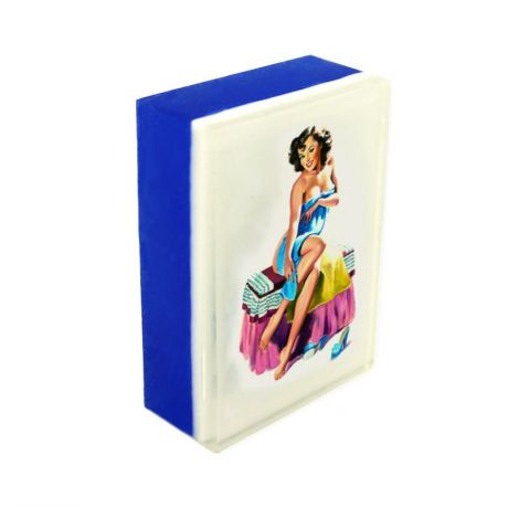 Мыло туалетное ЭЛИБЭСТ натуральное глицериновое с ухаживающим маслом "Дама в голубом полотенце" с нестираемой картинкой внутри кусочка, для повседненого использования, без подарочной упаковки, в прозрачной пленке, 100 г