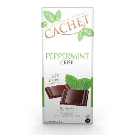 Шоколад Cachet Бельгийский горький премиум класса 57% какао с мятными криспами, 100 г