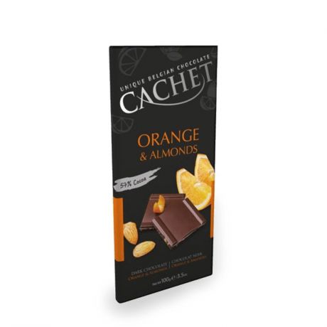 Шоколад Cachet Бельгийский горький премиум класса 57% какао с апельсиновыми цукатами и миндалем, 100 г