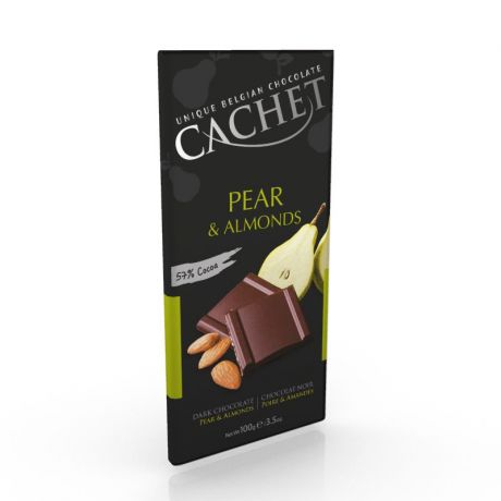 Шоколад Cachet Бельгийский горький премиум класса с миндалем и грушей, 100 г