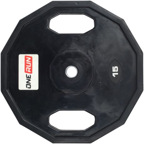 Диск обрезиненный OneRun 15 кг с хватами, диаметр 26 мм, черный, 471-8359