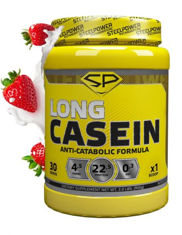 Протеин SteelPower Nutrition LONG CASEIN 900 г, вкус Клубника со сливками