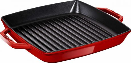 Сковорода-гриль "Staub", квадратная, с 2 ручками, цвет: темно-красный, 28 х 28 см