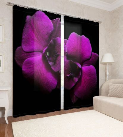 Фотошторы Сирень "Бархатный цветок", ФШГБ001-14106, черный, 260 х 145 см, 2 шт